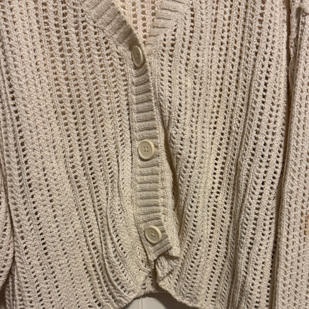 American Eagle Outfitters Cream Open-Knit Cardigan - Picture 3 of 5